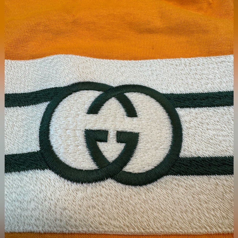 New Authentic Gucci GG Logo Dog Shirt Clothes Gold Green Size M - Picture 3 of 10